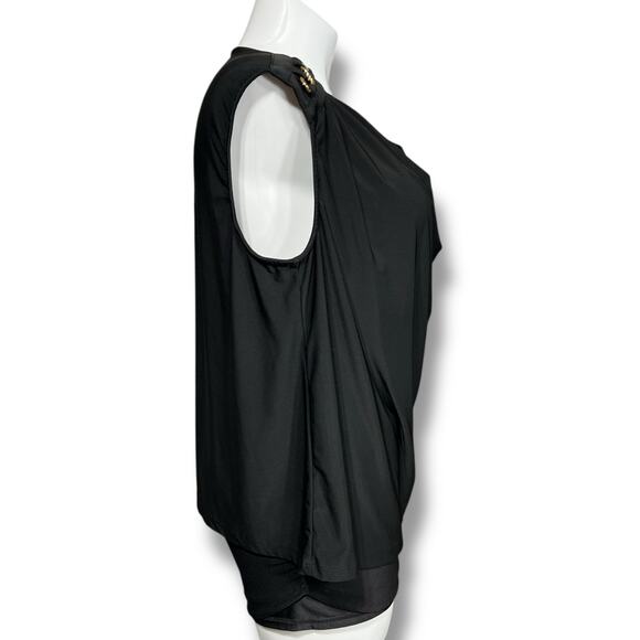 Harper 241 Womens Blouse Shirt Top Drape Neck Chain Accent Stretch Black 2X - Picture 2 of 10